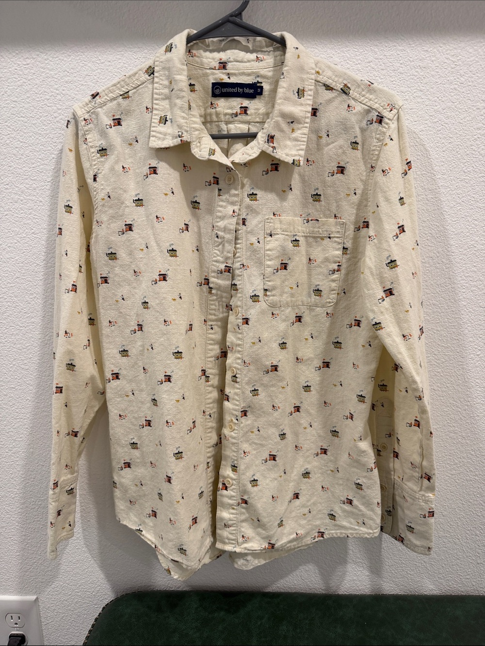 United By Blue Cream Button-Down Shirt with Tiny Multicolor Prints
